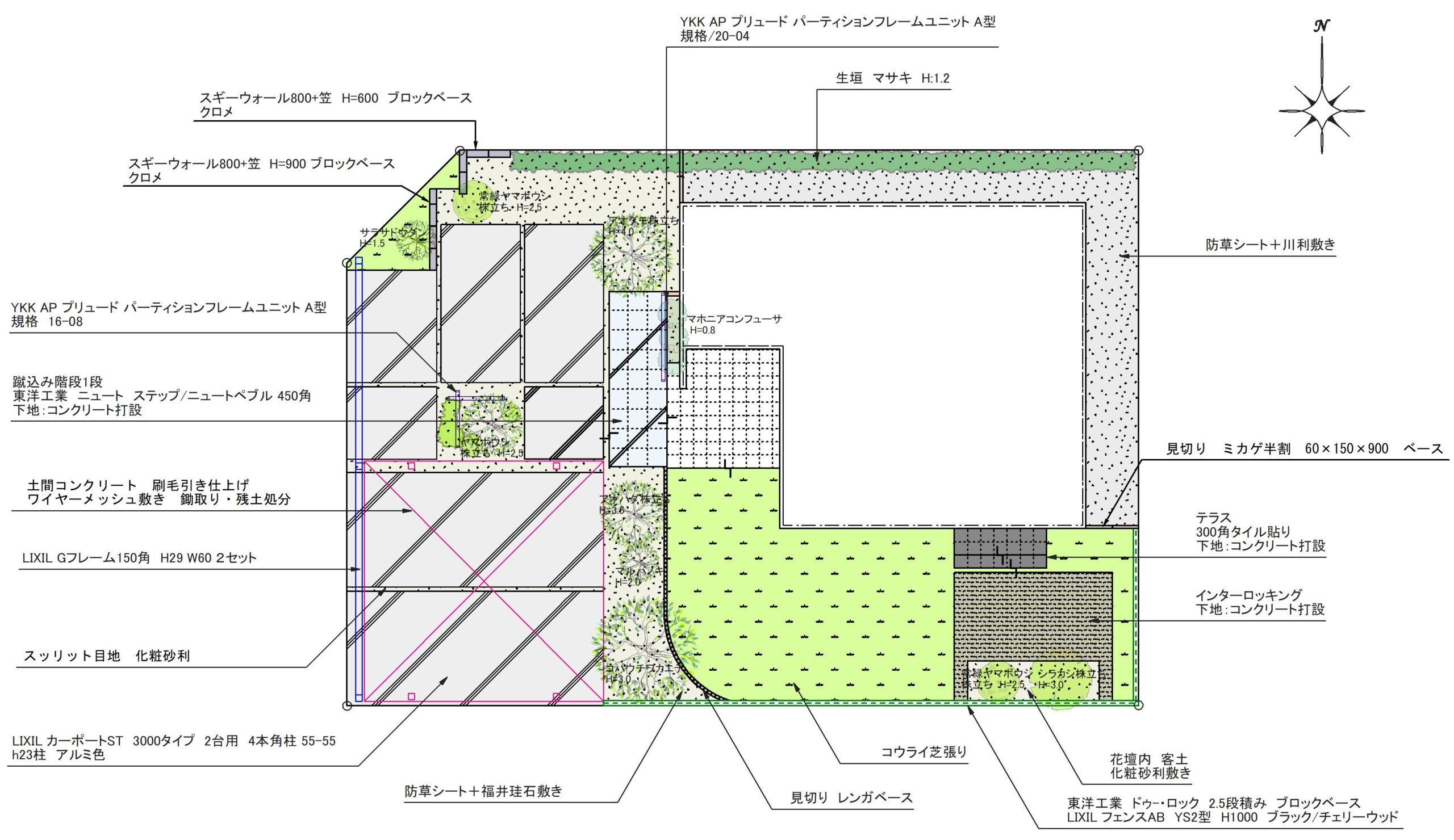 石川県エクテリアプラン　金沢市外構平面図